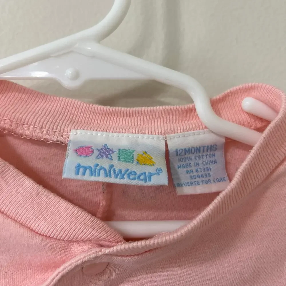 Lot of 2 Miniwear Vintage Baby Girls Sz 12 Months Long Sleeve Rompers Pink Green